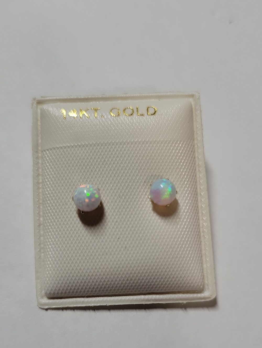 14KT Gold Opal Stud Earrings - White Opal